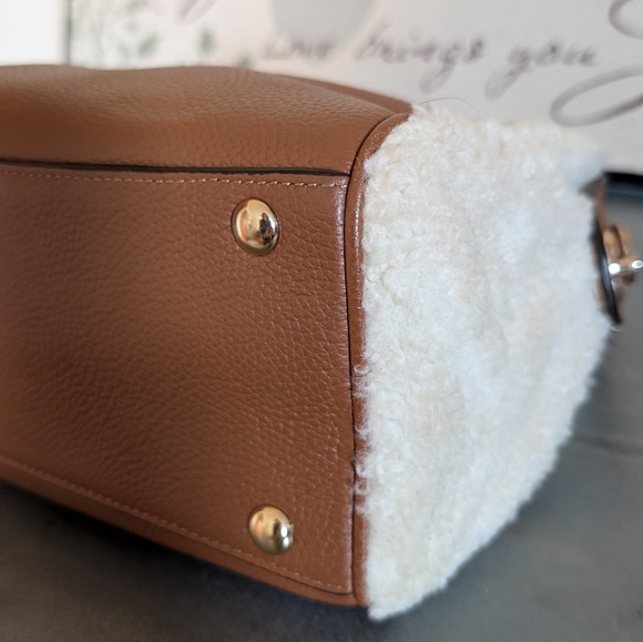 Coach Brown And Cream Mini Bennett Shearling Satchel Bag - Picture 11 of 14